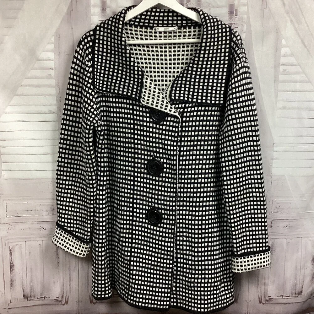 SIONI Cardigan Black White Check Button Up XL